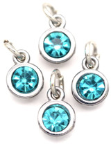 4pc 10x7mm Faceted Rhinestone Round Birthstone Charms, December: Antique Silver/Blue Topaz