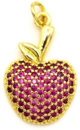 Approx. 23x15mm Brass & Cubic Zirconia Apple Pendant, Gold