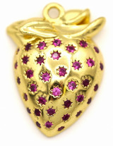 Approx. 21x16mm Brass & Cubic Zirconia Strawberry Pendant, Gold