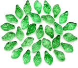 30pc 12x6.5mm Glass Top-Drilled Leaf Beads in True Green