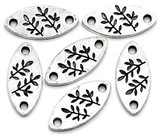 6pc 9x19mm Leaf-Detail Marquise Links in Antique Silver