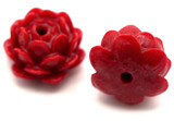 6pc 8x12mm Synthetic Coral (Man-Made) Carved Lotus Flower Beads, Red