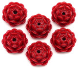 6pc 8x12mm Synthetic Coral (Man-Made) Carved Lotus Flower Beads, Red