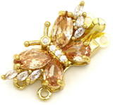 23x12mm Brass & Cubic Zirconia Double Strand Butterfly Box Clasp, Topaz/Gold