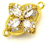 16x13mm 18k Gold-Plated Brass & Cubic Zirconia Flower Bayonet Box Clasp