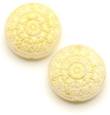 2pc 18mm Glass Medallion-Style Coin Beads, Cream w/Gold