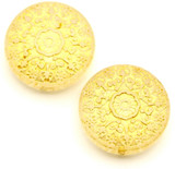 2pc 18mm Glass Medallion-Style Coin Beads, Yellow w/Gold