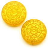 2pc 18mm Glass Medallion-Style Coin Beads, Goldonrod w/Gold
