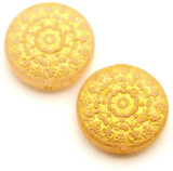 2pc 18mm Glass Medallion-Style Coin Beads, Peach w/Gold