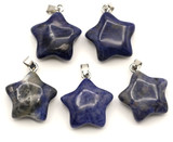 Sodalite & Lapis Lazuli Star Bundle: 7" Strand 6mm Lapis Round Beads, 7" Strand 6mm Lapis Star Beads & 23x21mm Sodalite Star Pendant