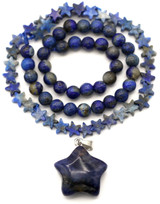 Sodalite & Lapis Lazuli Star Bundle: 7" Strand 6mm Lapis Round Beads, 7" Strand 6mm Lapis Star Beads & 23x21mm Sodalite Star Pendant
