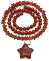 Red Jasper Star Bundle: 7" Strand 6mm Round Beads, 7" Strand 6mm Star Beads & 23x21mm Star Pendant