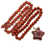 Red Jasper Star Bundle: 7" Strand 6mm Round Beads, 7" Strand 6mm Star Beads & 23x21mm Star Pendant