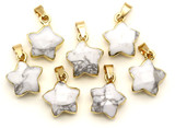2pc 16x13mm White Howlite Faceted Star Pendants, Gold