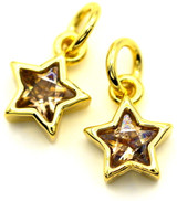 2pc 9x7mm 18k Gold-Plated Brass & Cubic Zirconia Faceted Star Charms, Champagne