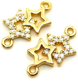 2pc 16x8mm 18k Gold-Plated Brass & Cubic Zirconia Double Star Focal Links