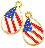 2pc 18x11mm Enameled U.S. Flag Teardrop Charms, Red/White/Blue/Gold
