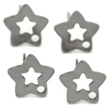 4pc 12mm Stainless Steel Star Earstuds w/Hole
