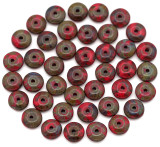 5-Gram Bag (About 32pc) 6mm Czech Pressed Glass Disc Rondelle Beads, Opaque Coral Red w/Picasso
