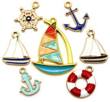 7pc 15.5-31mm Enameled Sailboats at Sea Charm Set