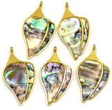 28x15mm Stainless Steel & Abalone (Assembled) Conch Shell Pendant, Gold