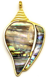 28x15mm Stainless Steel & Abalone (Assembled) Conch Shell Pendant, Gold