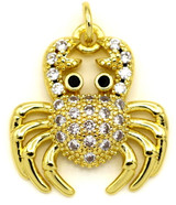 19x18mm Brass & Cubic Zirconia Crab Pendant, Gold