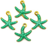 4pc 10mm Stainless Steel Enameled Starfish Charms, Turquoise & Gold