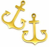 2pc 18x14mm Laser-Cut Stainless Steel Anchor Charms, Gold