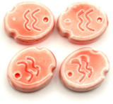 4pc 17x14mm Porcelain Fish Beads, Coral Pink