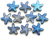 10pc 13x13.5mm Glass Starfish Beads, Blue