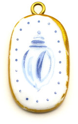 29x16mm Porcelain Oval Pendant w/Shell, White/Blue/Gold