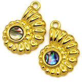 27x19mm Nautilus Shell Pendant w/Abalone Shell Accent, Gold
