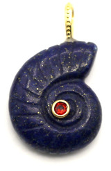 1pc 33x21mm Brass & Lapis Lazuli (Dyed) Nautilus Shell Pendant w/Cubic Zirconia Accent, Gold ( See Photos for Variation)