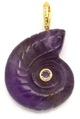 1pc 33x21mm Brass & Amethyst Nautilus Shell Pendant w/Cubic Zirconia Accent, Gold ( See Photos for Variation)