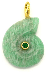 1pc 33x21mm Brass & Amazonite Nautilus Shell Pendant w/Cubic Zirconia Accent, Gold ( See Photos for Variation)