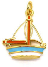 19x16mm 18k Gold-Plated Brass & Enameled 3D Sailboat Charm