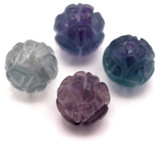 4pc 10mm Rainbow Fluorite Carved Flower Round Beads