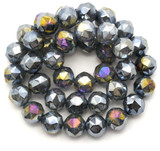 Approx. 14.5" Strand 10mm Crystal Rose-Cut Faceted Round Beads, Varied Gray Crackle AB