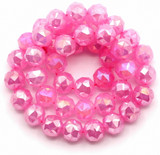 Approx. 15" Strand 10mm Crystal Rose-Cut Faceted Round Beads, Varied Coral Rose Pink Crackle AB