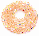 Approx. 10.5" Strand 4mm Crystal Faceted Bicone Beads, Peach AB