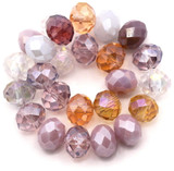 Approx. 7" Strand 6x7mm Crystal Faceted Rondelle Beads, Lavender & Peach Mix (See Photo for Variation)