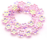 Approx. 13" Strand 13x12mm Glass Flower Beads, Pink AB