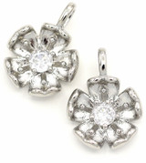 2pc 18x13mm Platinum-Plated Brass & Cubic Zirconia Flower Drops