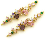 2pc 40x10mm 18k Gold-Plated Brass & Cubic Zirconia Focal Links, Pink & Purple