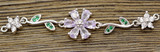 60x12mm Brass & Cubic Zirconia Articulated Flower Pendant Link, Silver w/Purple & Crystal