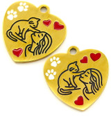 2pc 15mm 18k Gold-Plated Stainless Steel & Enameled Girl w/Cat Heart Charm, Red & White