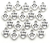 20pc 13x10mm Heart w/Paw Print & "<3 my Dog" Charms, Antique Silver