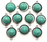 10pc 19x13mm Synthetic "Turquoise" (Man-Made) Round Links, Antique Silver