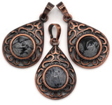 Approx. 30x19mm Snowflake Obsidian Teardrop Pendant, Antique Copper